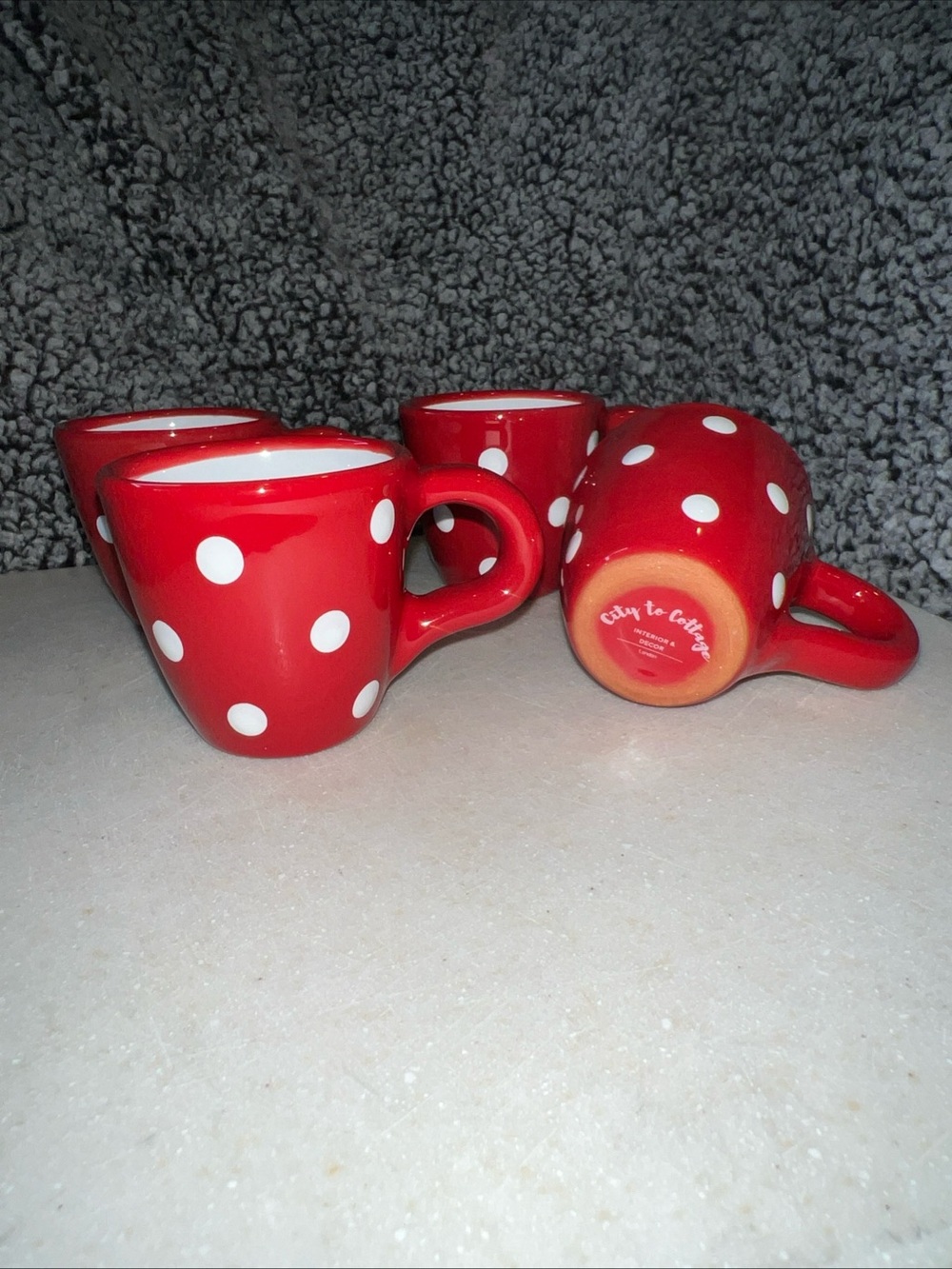 City to Cottage Red Polka Dot Ceramic Rspresso Mug Set - 4 Bright White Dots